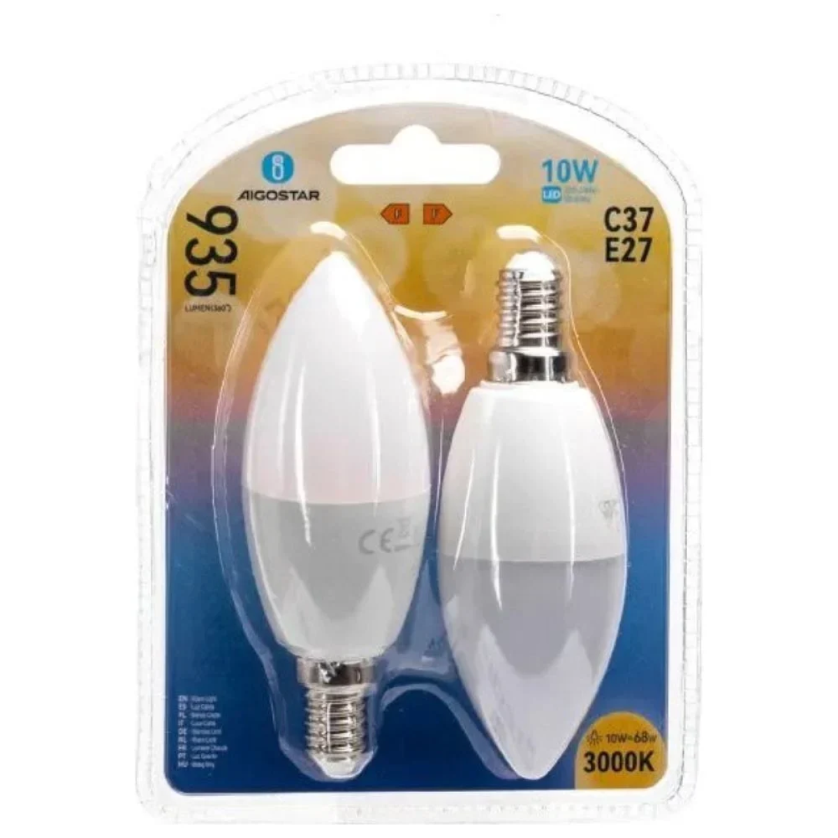 LED Λάμπα C37 E27 10W 3000K Aigostar 2τμχ