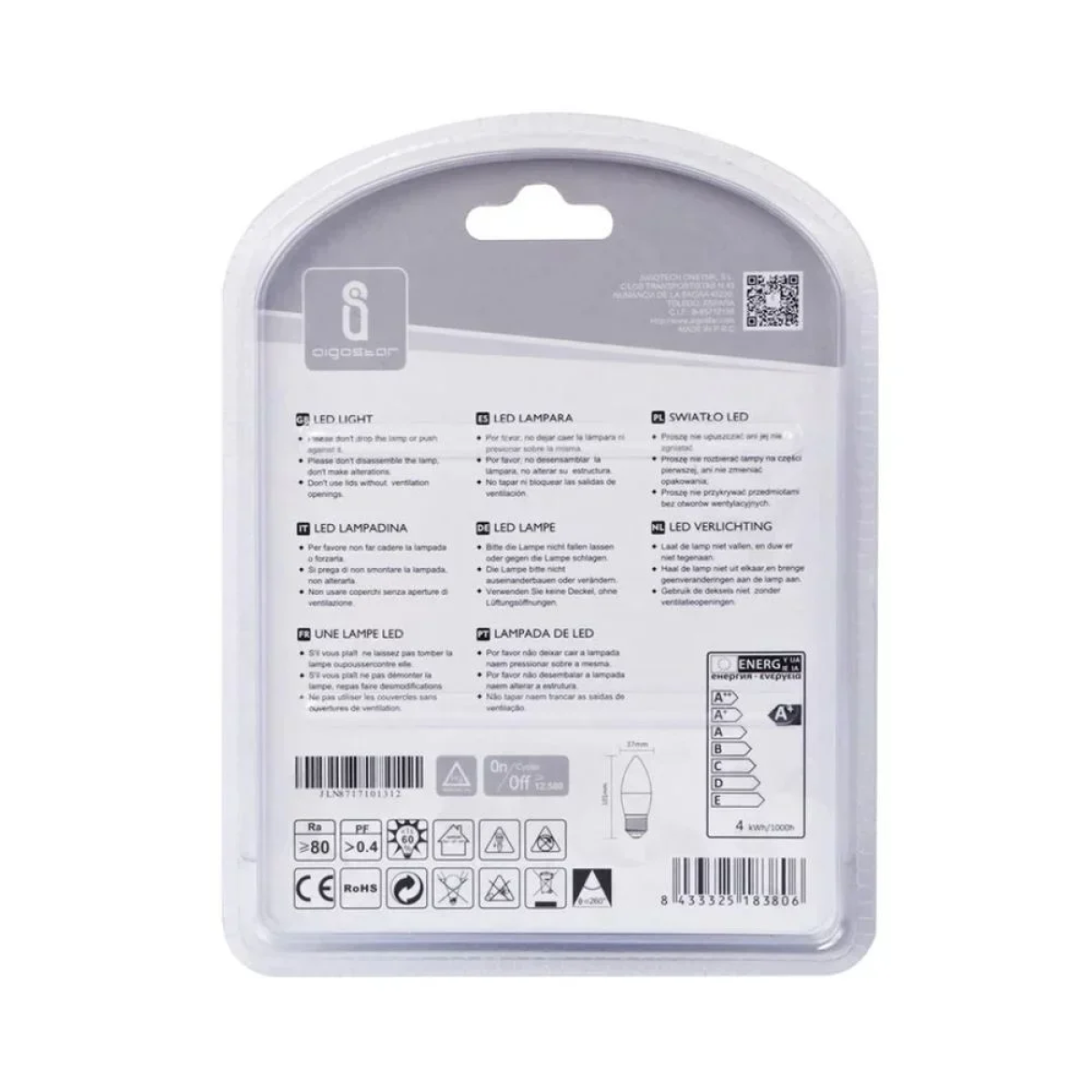 LED Λάμπα C37 E27 6W 3000K Aigostar 2τμχ