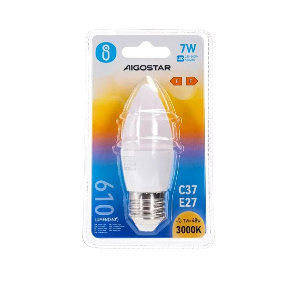 LED Λάμπα C37 E27 7W 3000K Aigostar