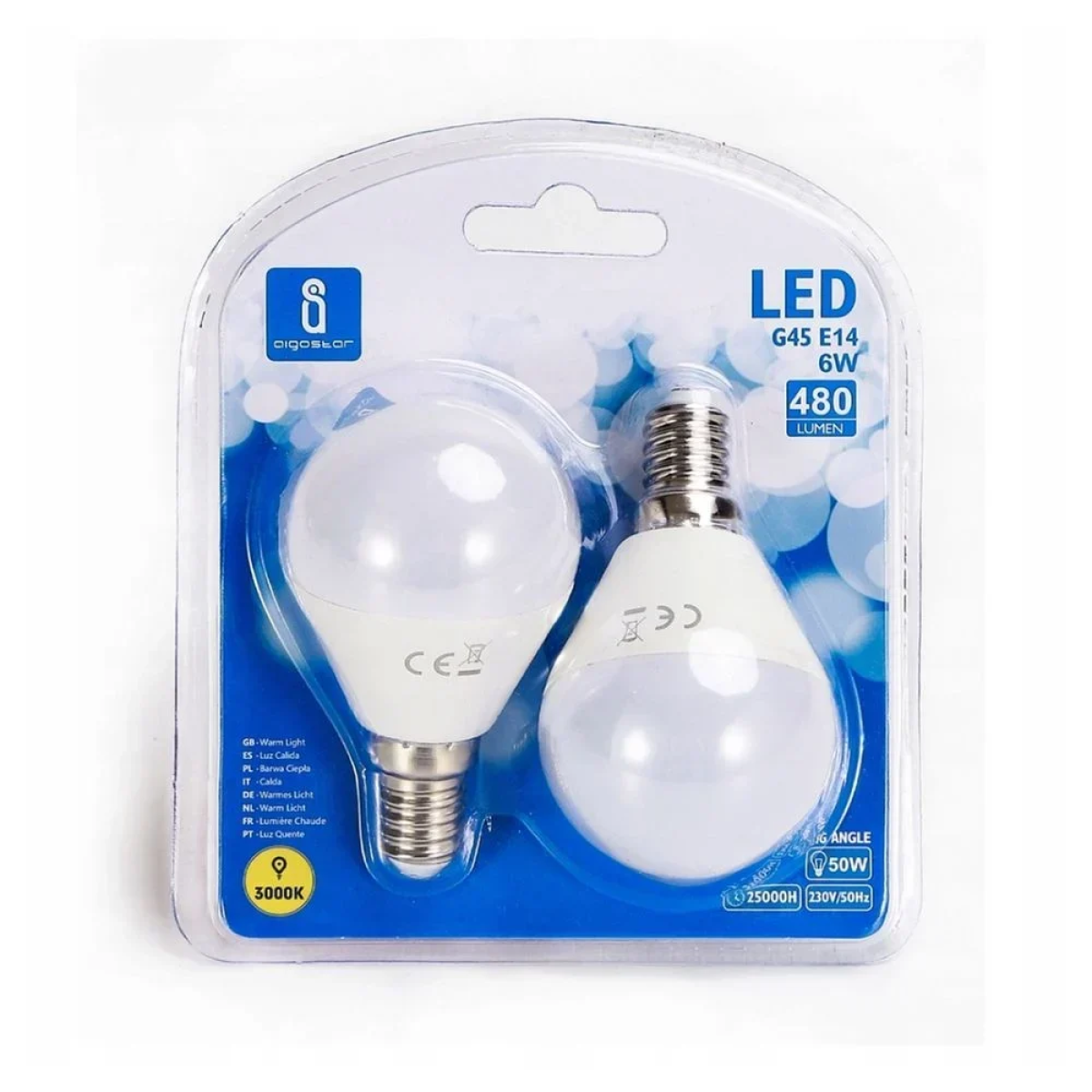LED Λάμπα G45 E14 6W 3000K Aigostar 2τμχ