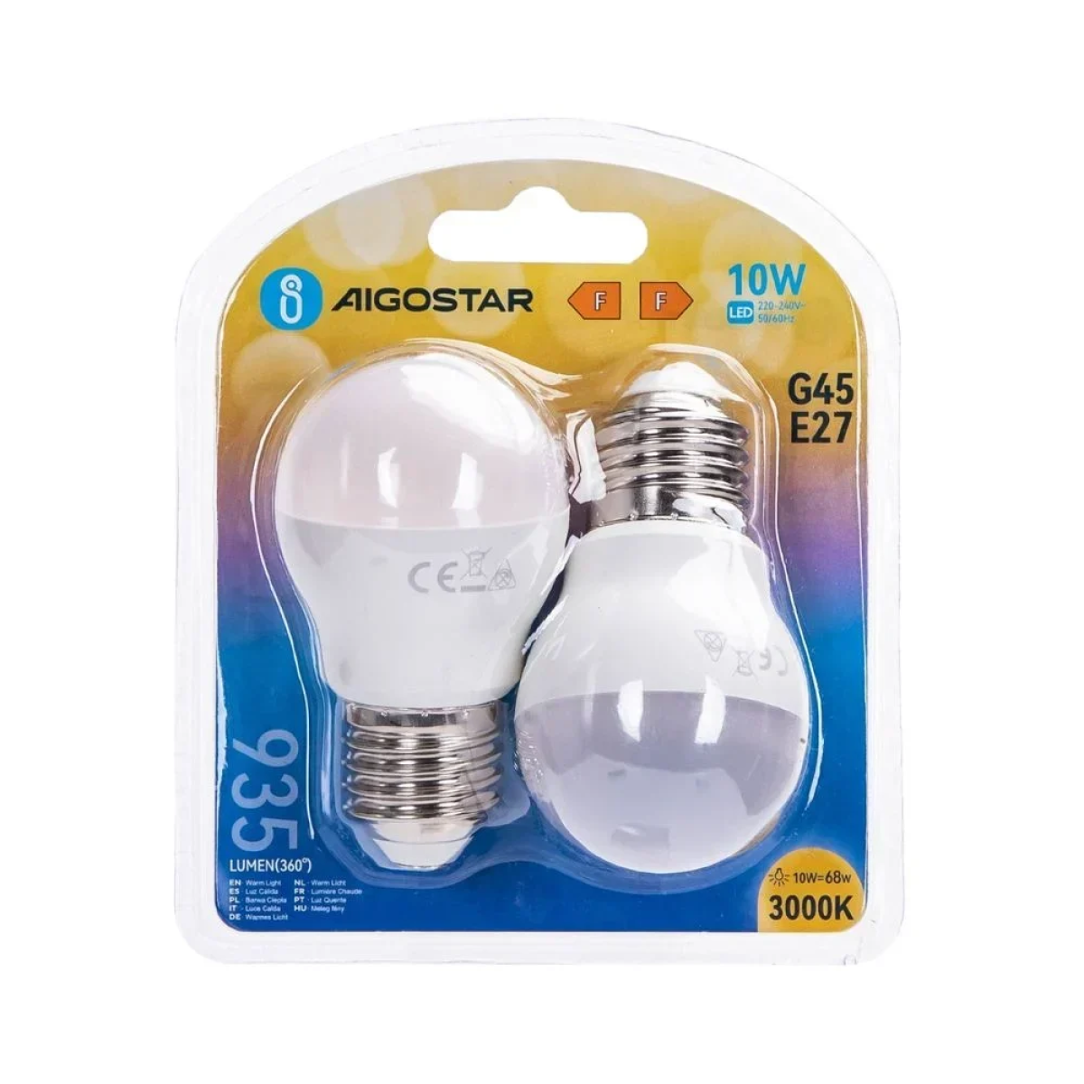 LED Λάμπα G45 E27 10W 3000K Aigostar 2τμχ