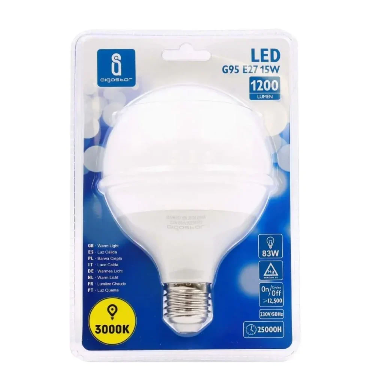 LED Λάμπα G95 E27 15W 3000K Aigostar
