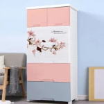 Πλαστική Συρταριέρα 139x69x49cm με 6 Συρτάρια & Σχέδιο Λουλούδια 665207 Ροζ