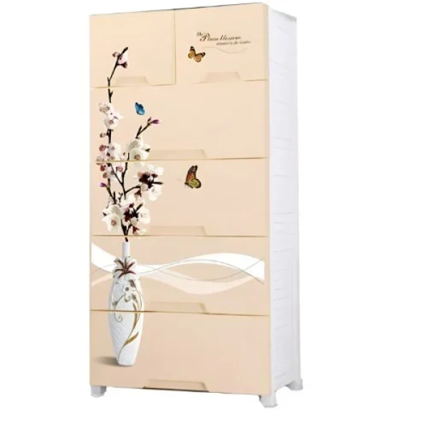Πλαστική Συρταριέρα 139x70x49cm με 6 Συρτάρια & Σχέδιο Βάζο με Λουλούδια 665679 Μπεζ