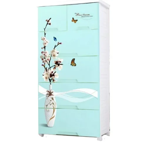 Πλαστική Συρταριέρα 139x70x49cm με 6 Συρτάρια & Σχέδιο Βάζο με Λουλούδια 665679 Βεραμάν
