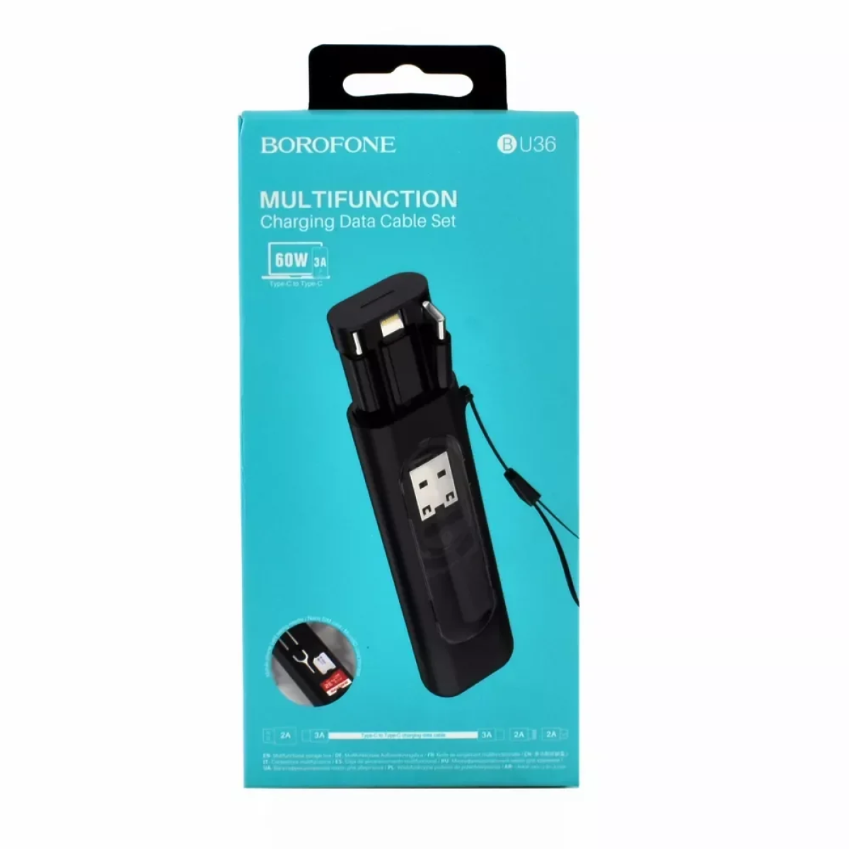 Πολυχρηστική Θήκη με Σετ Αντάπτορες USB 4 σε 1 3A Micro, Type-C, Lightning, USB-A Borofone U36