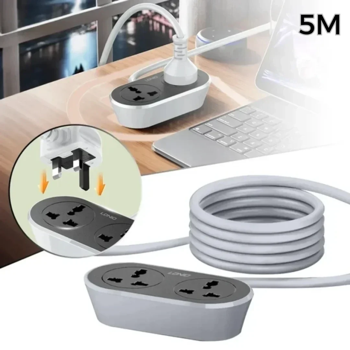 Πολύπριζο 2πλό AC Universal 5m 2500W LDNIO SC2018