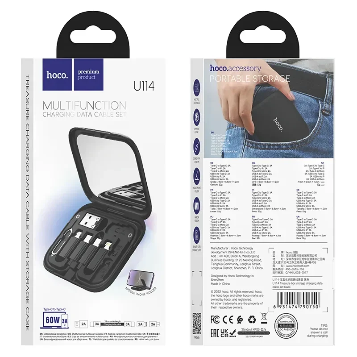 Σετ Αντάπτορες USB 6 σε 1 3A Micro, Type-C, Lightning, USB-A & Βάση Κινητού Hoco U114