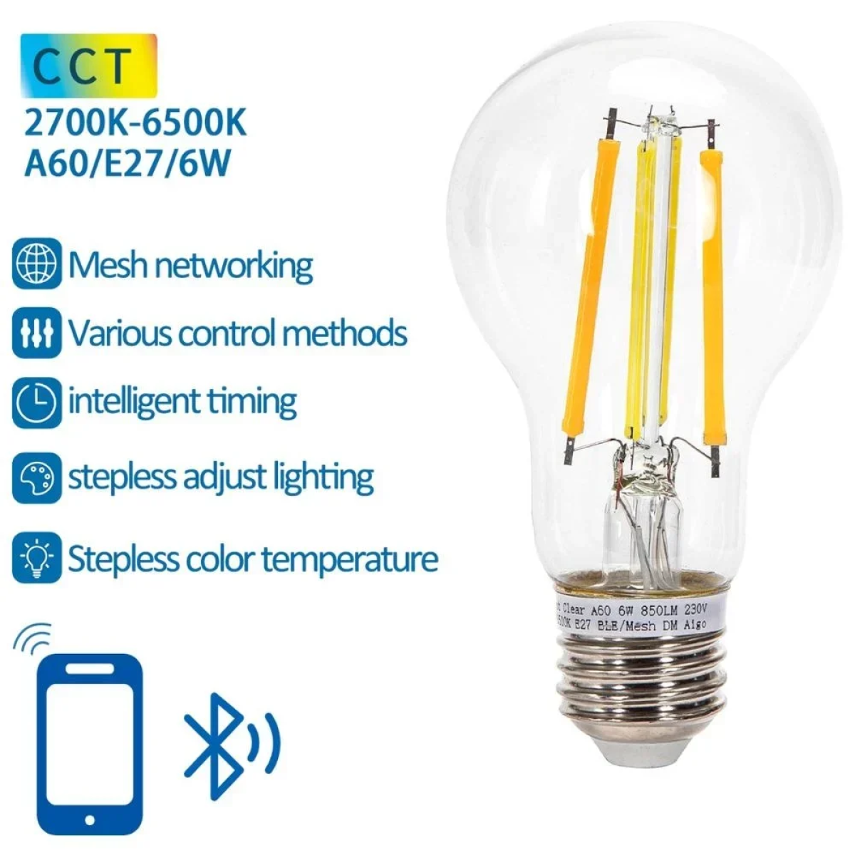 Smart Λάμπα Νήματος LED A60 E27 6W Aigostar