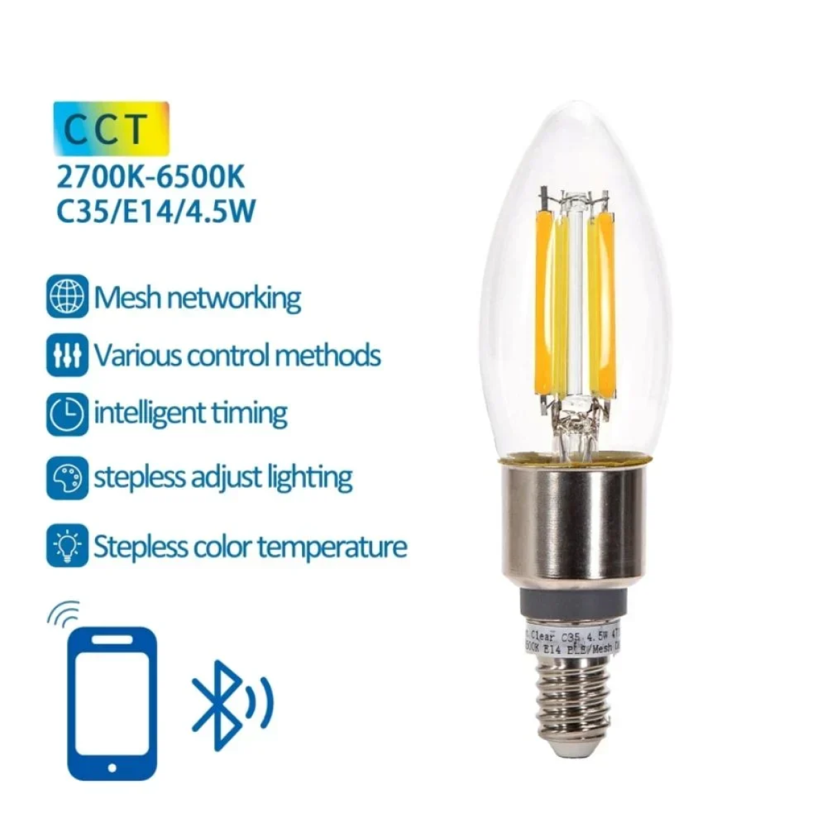Smart Λάμπα Νήματος LED C35 E14 4.5W Aigostar