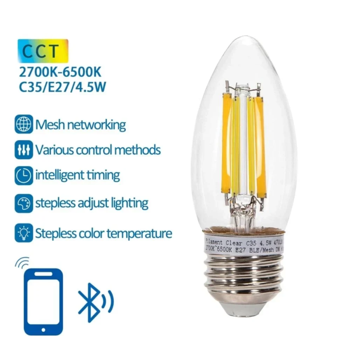 Smart Λάμπα Νήματος LED C35 E27 4.5W Aigostar