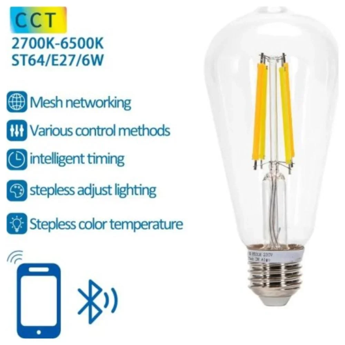 Smart Λάμπα Νήματος LED ST64 E27 6W Aigostar
