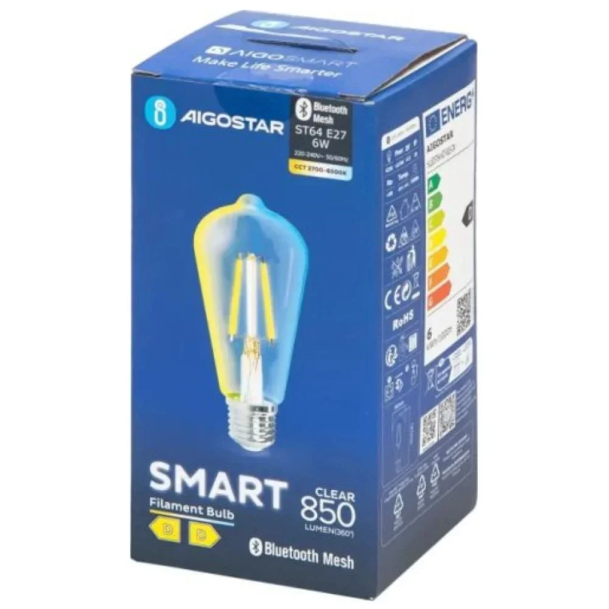 Smart Λάμπα Νήματος LED ST64 E27 6W Aigostar