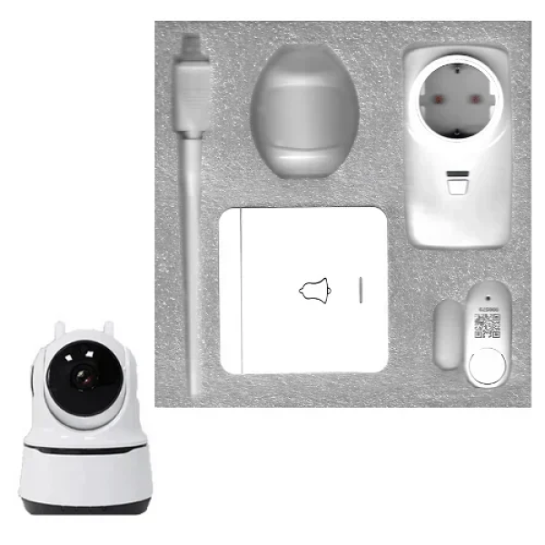 Σύστημα Συναγερμού Ai Smart Home με ασύρματη κάμερα, αισθητήρες, κουδούνι & πρίζα