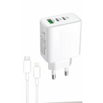Takemore Αντάπτορας Γρήγορης Φόρτισης 140W 2 PD+QC3.0 με καλώδιο Usb-c σε Lightning