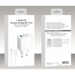 Takemore Αντάπτορας Γρήγορης Φόρτισης 140W 2 PD+QC3.0 με καλώδιο Usb-c σε Usb-c