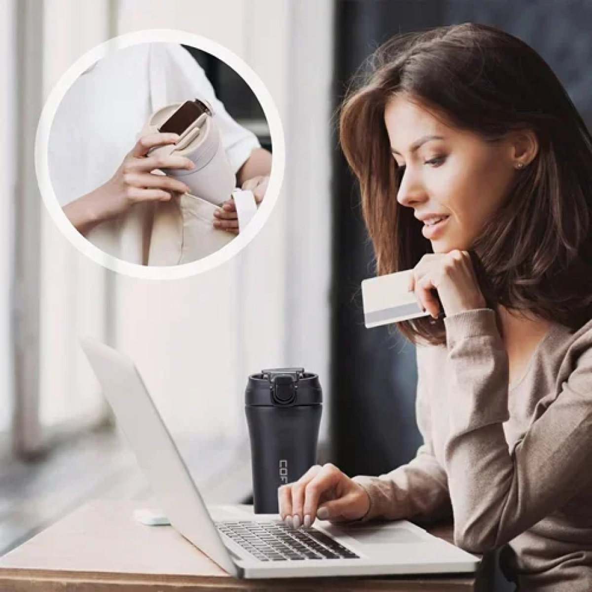 Θερμός – ποτήρι με καλαμάκι 400ml JB-4020 μαύρο - Image 4