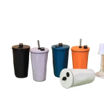 Θερμός – ποτήρι με μεταλλικό καλαμάκι 600ml λιλά - Image 3
