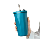 Θερμός – ποτήρι με μεταλλικό καλαμάκι 600ml πετρόλ