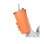 Θερμός – ποτήρι με μεταλλικό καλαμάκι 600ml πορτοκαλί