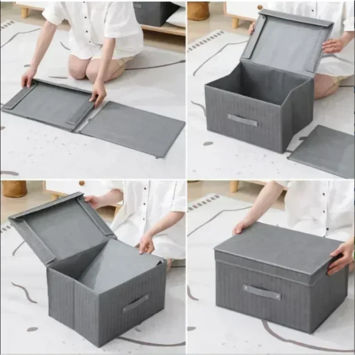 Tpster 29499 Υφασμάτινο Κουτί Αποθήκευσης Γκρι Mε Καπάκι 35x30x20εκ