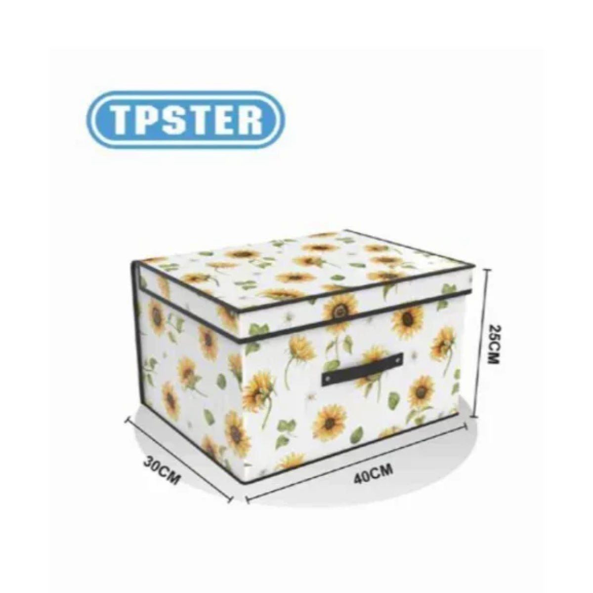 Tpster 31060 Υφασμάτινο Κουτί Αποθήκευσης Λευκό Με Σχέδιο Ηλιοτρόπια και Καπάκι 40x30x25εκ