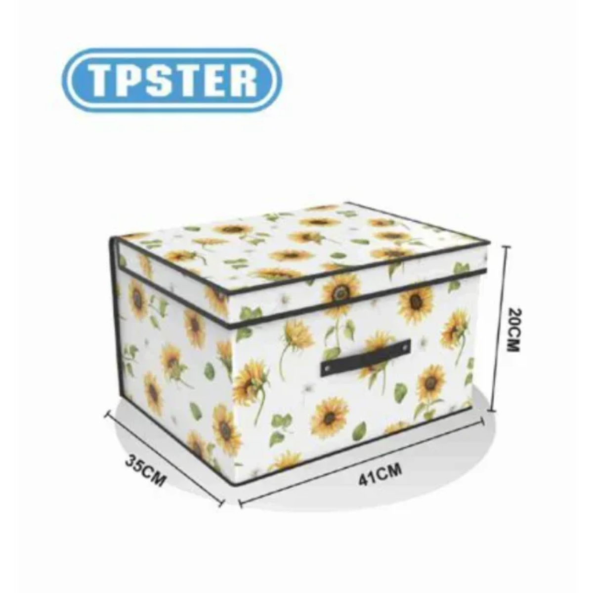 Tpster 31061 Υφασμάτινο Κουτί Αποθήκευσης Λευκό Με Σχέδιο Ηλιοτρόπια και Καπάκι 41x35x20εκ