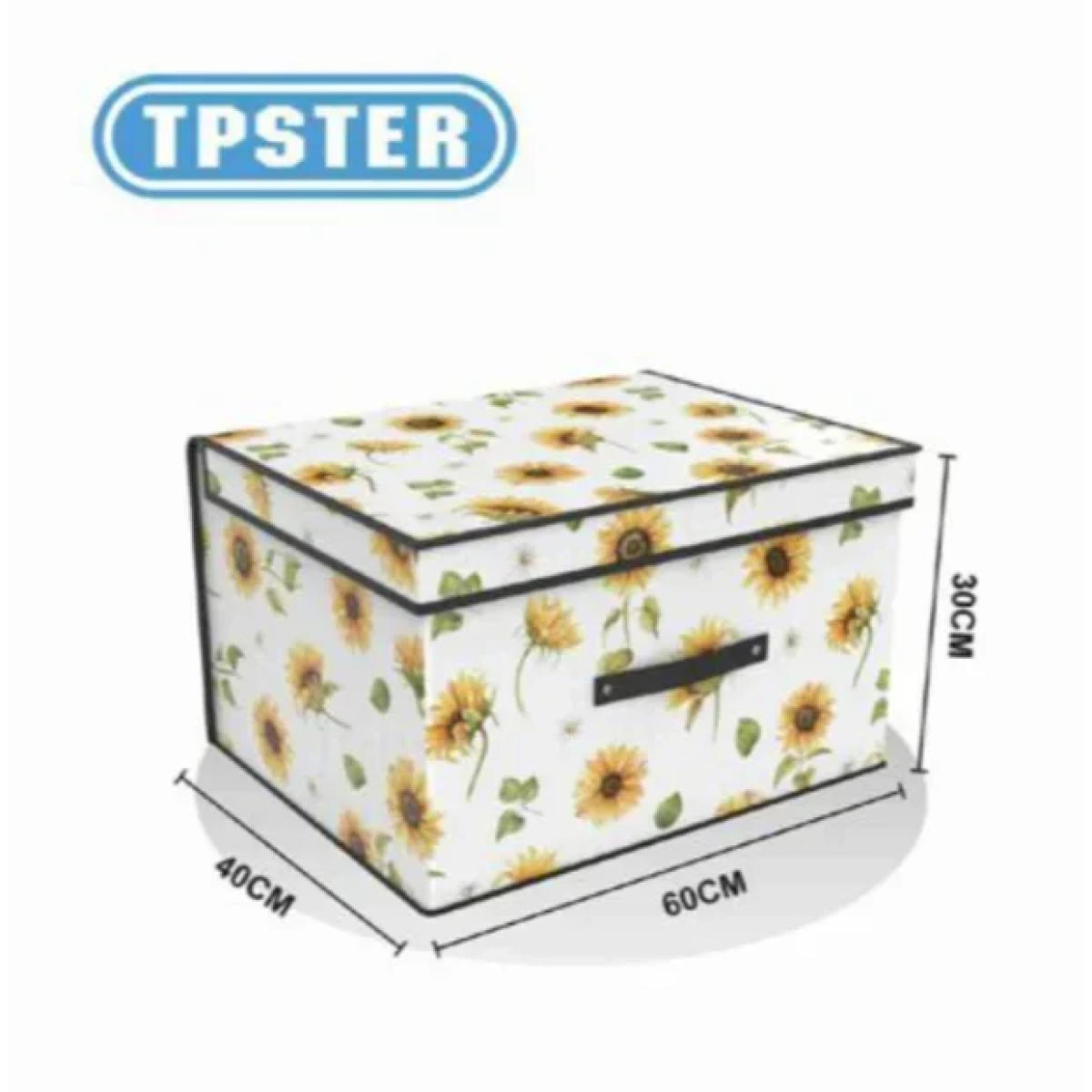 Tpster 31063 Υφασμάτινο Κουτί Αποθήκευσης Λευκό Με Σχέδιο Ηλιοτρόπια και Καπάκι 60x40x30εκ