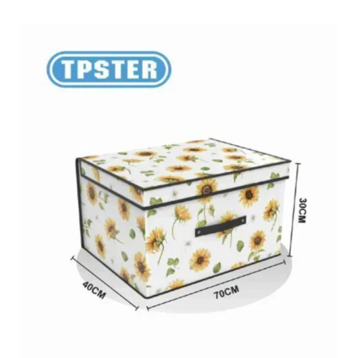 Tpster 31064 Υφασμάτινο Κουτί Αποθήκευσης Λευκό Με Σχέδιο Ηλιοτρόπια και Καπάκι 70x40x30εκ