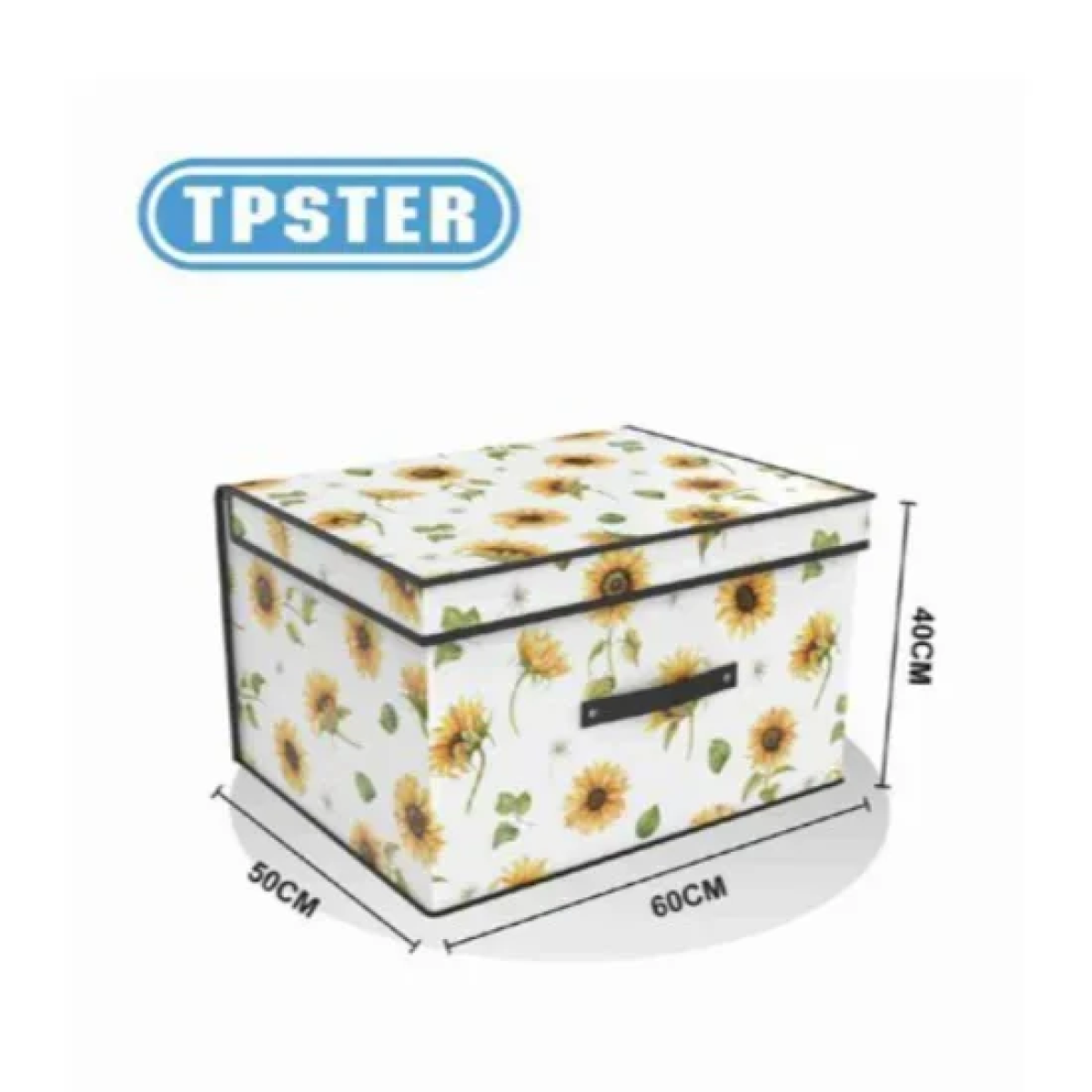 Tpster 31065 Υφασμάτινο Κουτί Αποθήκευσης Λευκό Με Σχέδιο Ηλιοτρόπια και Καπάκι 60x50x40εκ