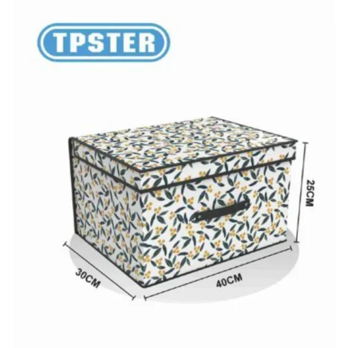 Tpster 31067 Υφασμάτινο Κουτί Αποθήκευσης Λευκό Με Λουλούδια Και Καπάκι 40x30x25εκ
