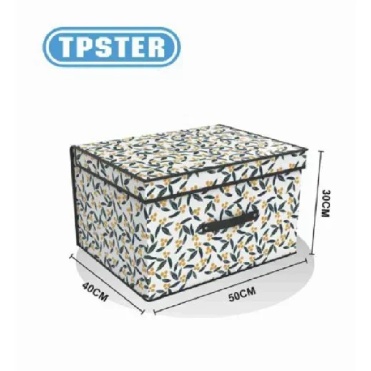 Tpster 31069 Υφασμάτινο Κουτί Αποθήκευσης Λευκό Με Λουλούδια Και Καπάκι 50x40x30εκ