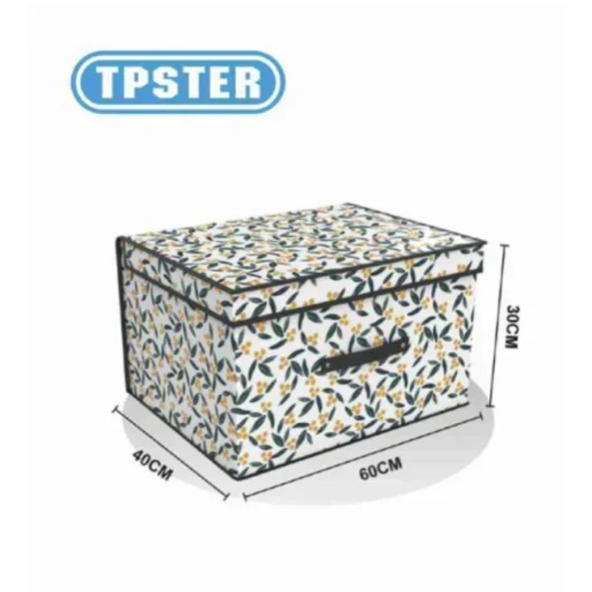 Tpster 31070 Υφασμάτινο Κουτί Αποθήκευσης Λευκό Με Λουλούδια Και Καπάκι 60x40x30εκ
