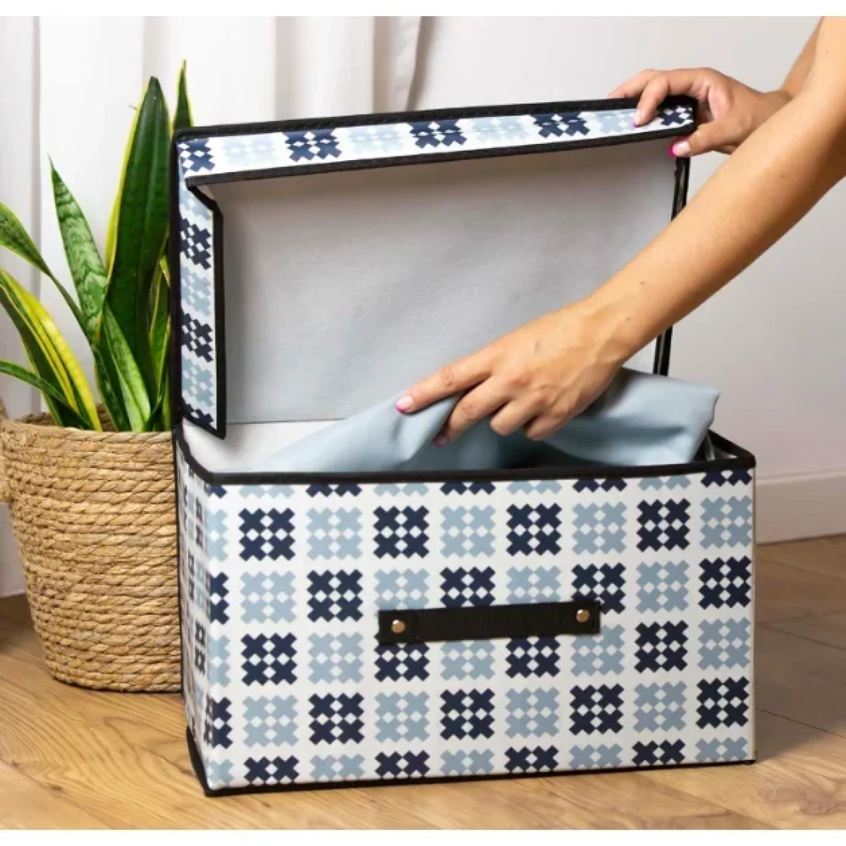 Tpster 31093 Υφασμάτινο Κουτί Αποθήκευσης Μπλε Mε Καπάκι 60x50x40εκ