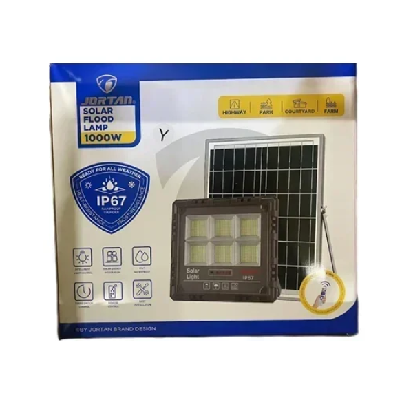 Αδιάβροχος ηλιακός προβολέας LED 1000W με πάνελ Jortan