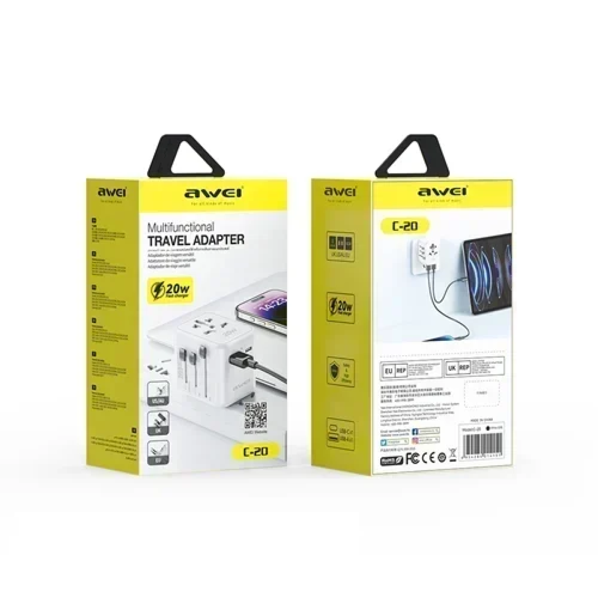 Αντάπτορας ταξιδιού universal 20W Awei C-20 λευκό - Image 2