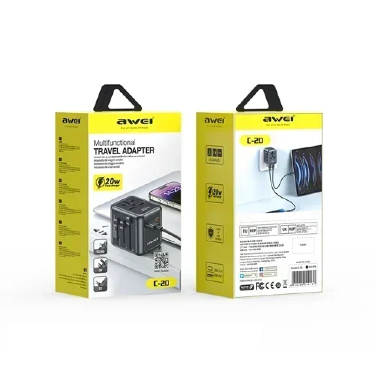Αντάπτορας ταξιδιού universal 20W Awei C-20 μαύρο - Image 2