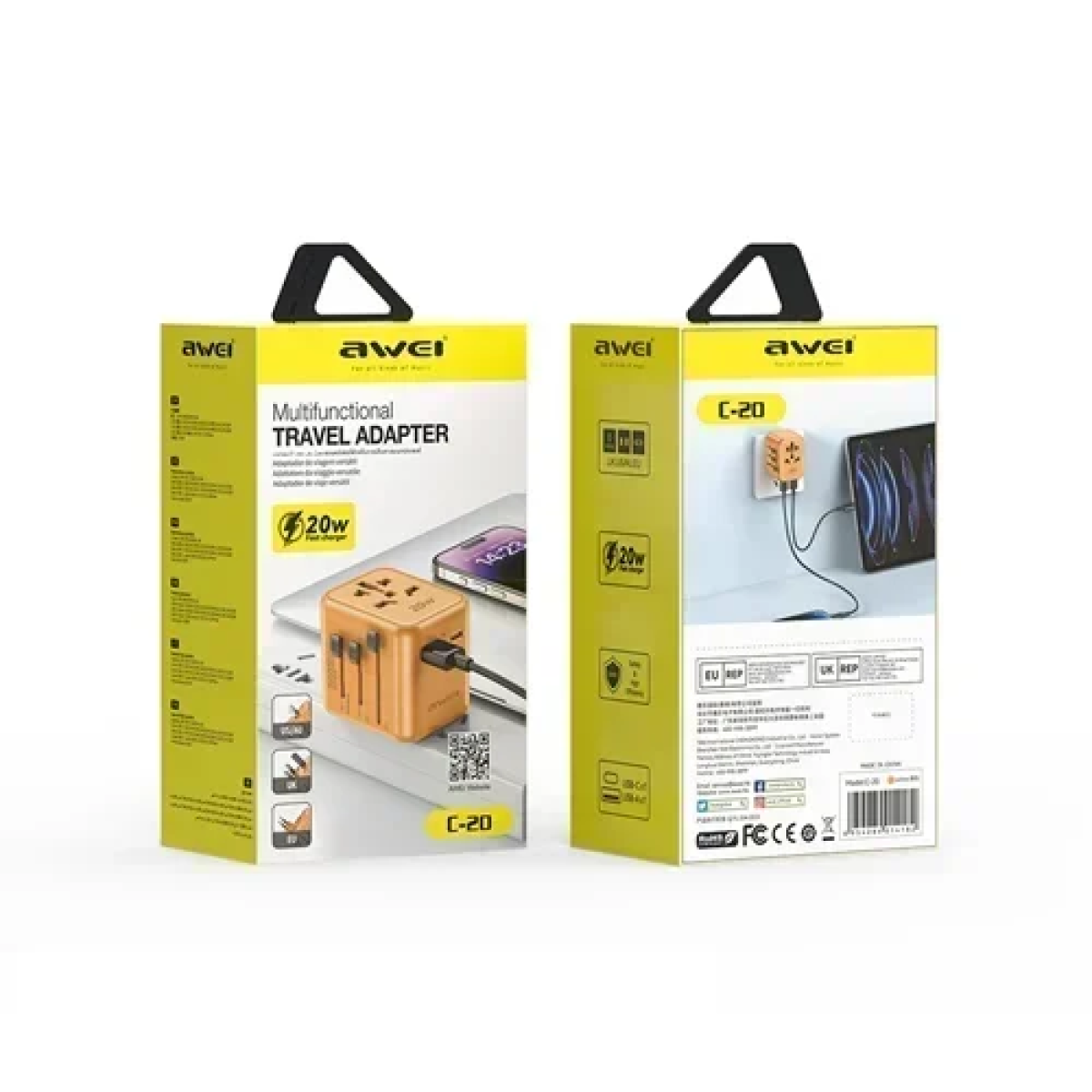 Αντάπτορας ταξιδιού universal 20W Awei C-20 πορτοκαλί - Image 2