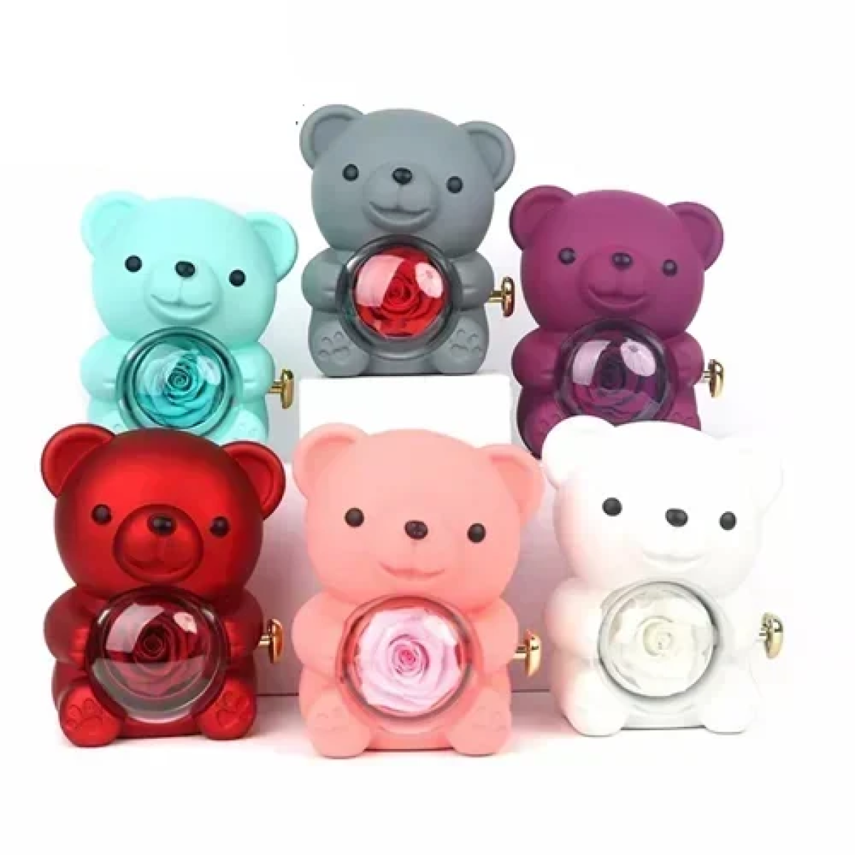 Αρκουδάκι με τεχνητό τριαντάφυλλο 16x10cm 85179 ροζ - Image 4