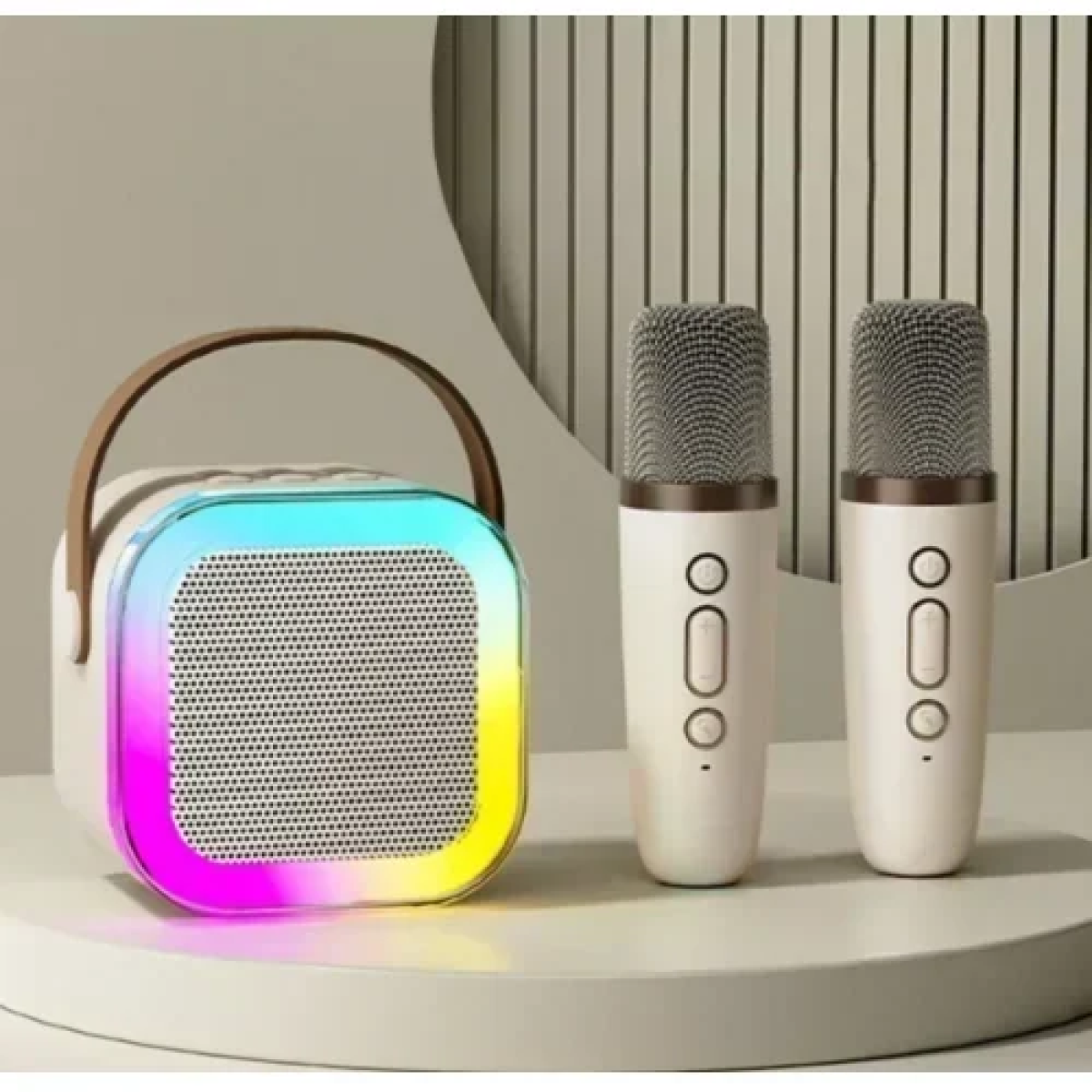 Ασύρματο Ηχείο Bluetooth με 2 μικρόφωνα Karaoke K12 Μπεζ