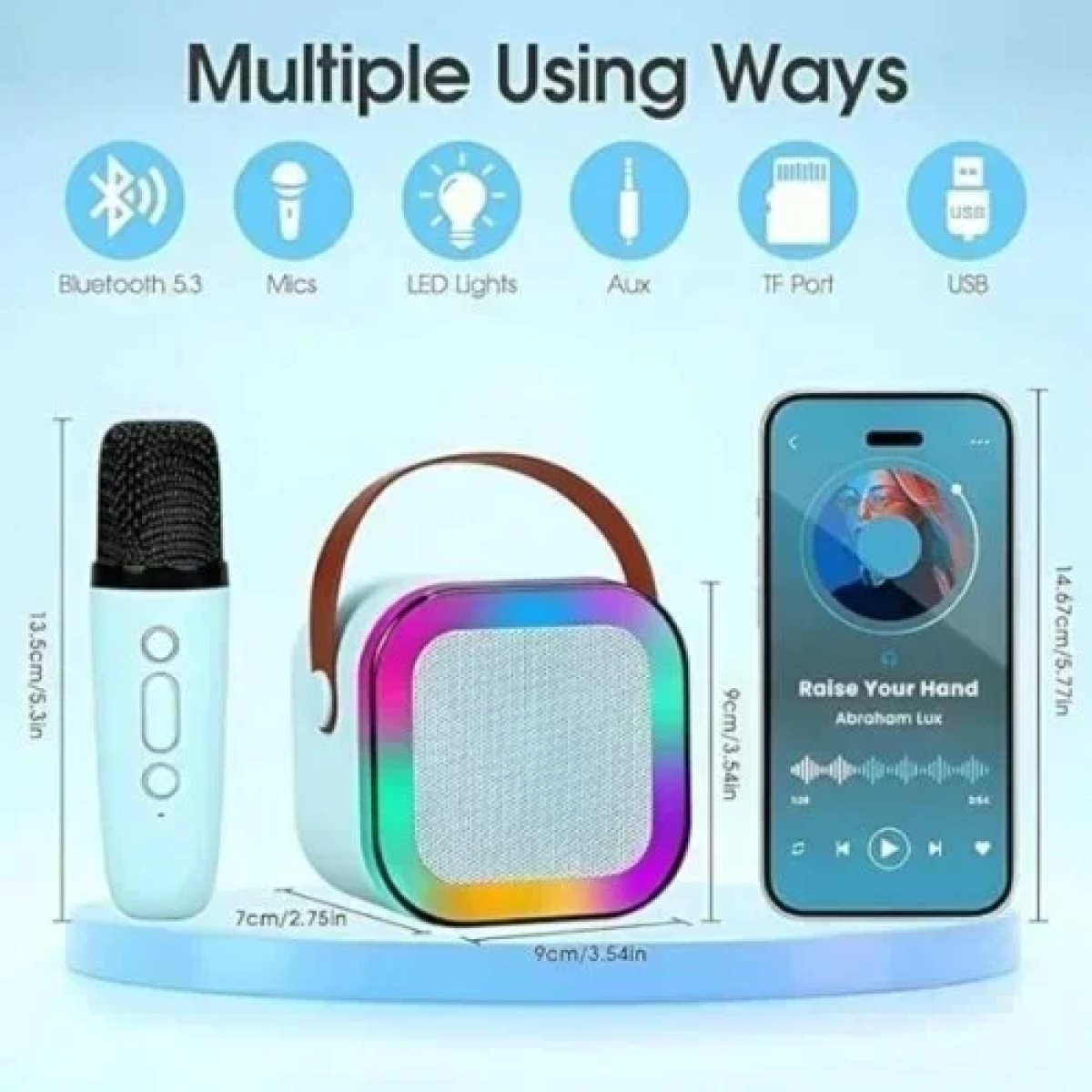 Λαμπάδα Ασύρματο Ηχείο Bluetooth με 2 μικρόφωνα Karaoke K12 Γαλάζιο - Image 4