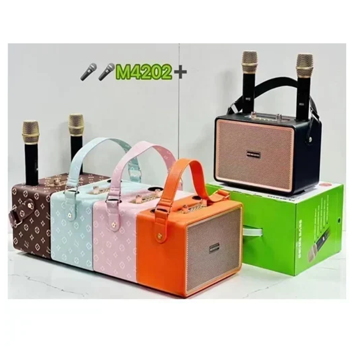 Ασύρματο ηχείο karaoke Bluetooth με 2 μικρόφωνα M4202+ Καφέ