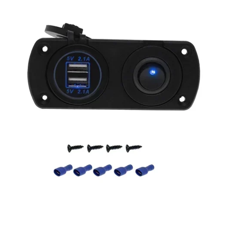 Διπλός φορτιστής αυτοκινήτου USB 12V με ενσωματωμένη βάση πάνελ και διακόπτη Carsun EE6020