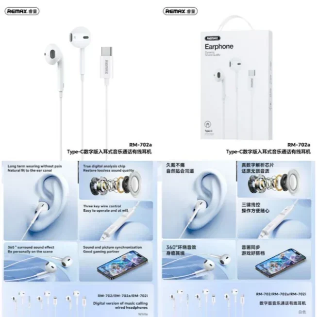 Ενσύρματα Ακουστικά Remax RM-702A Με Βύσμα Type-C Λευκά | G for Gadget