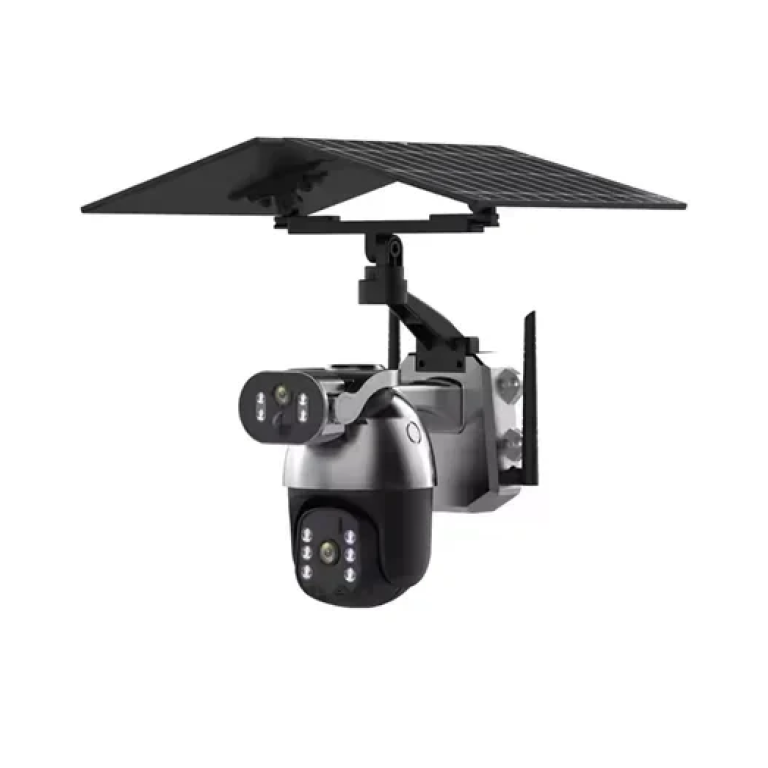 Ηλιακή ασύρματη κάμερα ασφαλείας PTZ διπλού φακού με 4G και αυτόματη περιστροφή - μαύρο