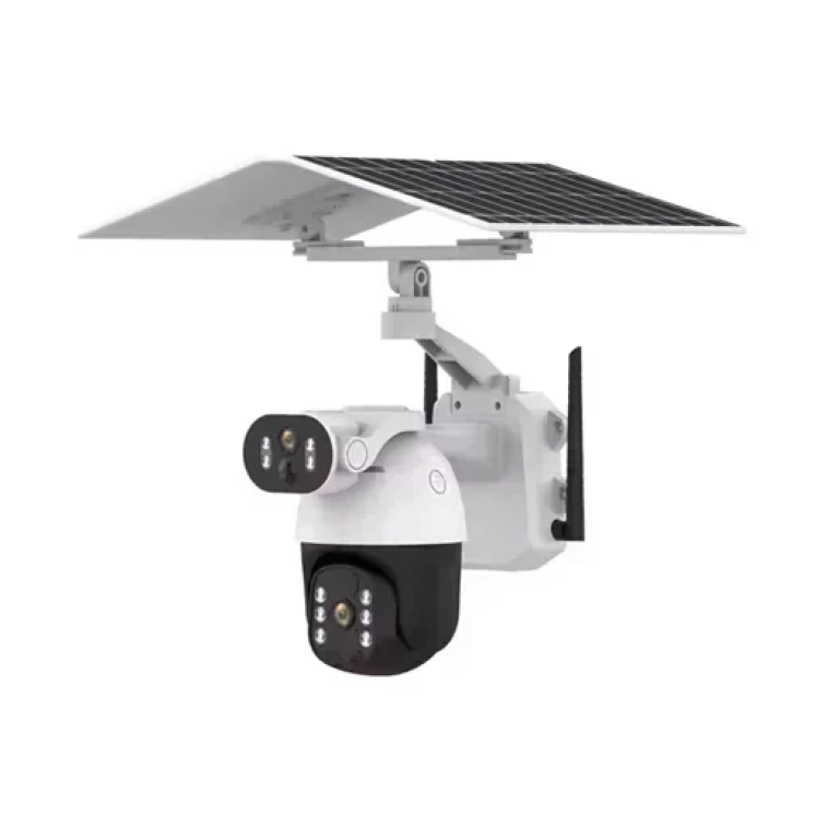 Ηλιακή ασύρματη κάμερα ασφαλείας PTZ διπλού φακού με 4G και αυτόματη περιστροφή μαύρο/λευκό