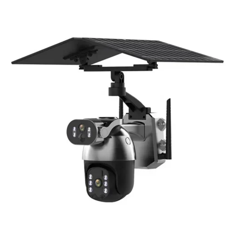 Ηλιακή ασύρματη κάμερα ασφαλείας PTZ διπλού φακού με Wifi 6MP - μαύρη