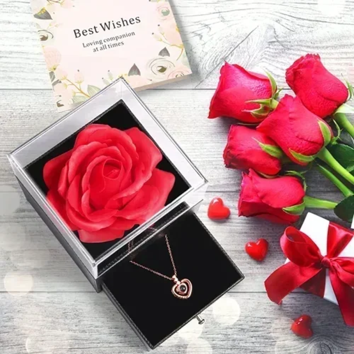 Κουτάκι δώρου για κόσμημα με τριαντάφυλλο 9x9x10.5cm ροζ 82303 - Image 2