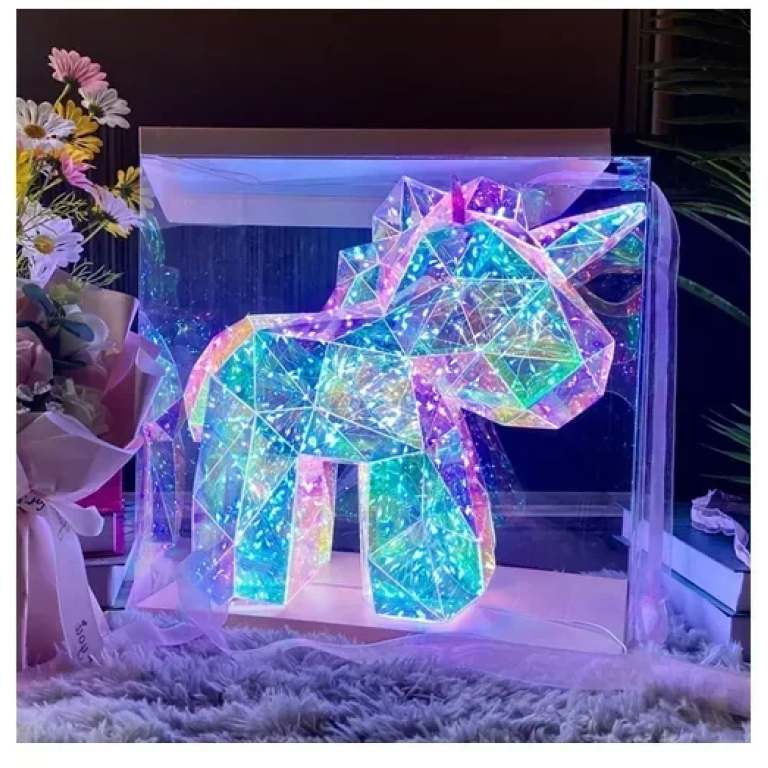 Κουτί δώρου με φωτιζόμενο μονόκερο LED 40x44cm πολύχρωμο 84614