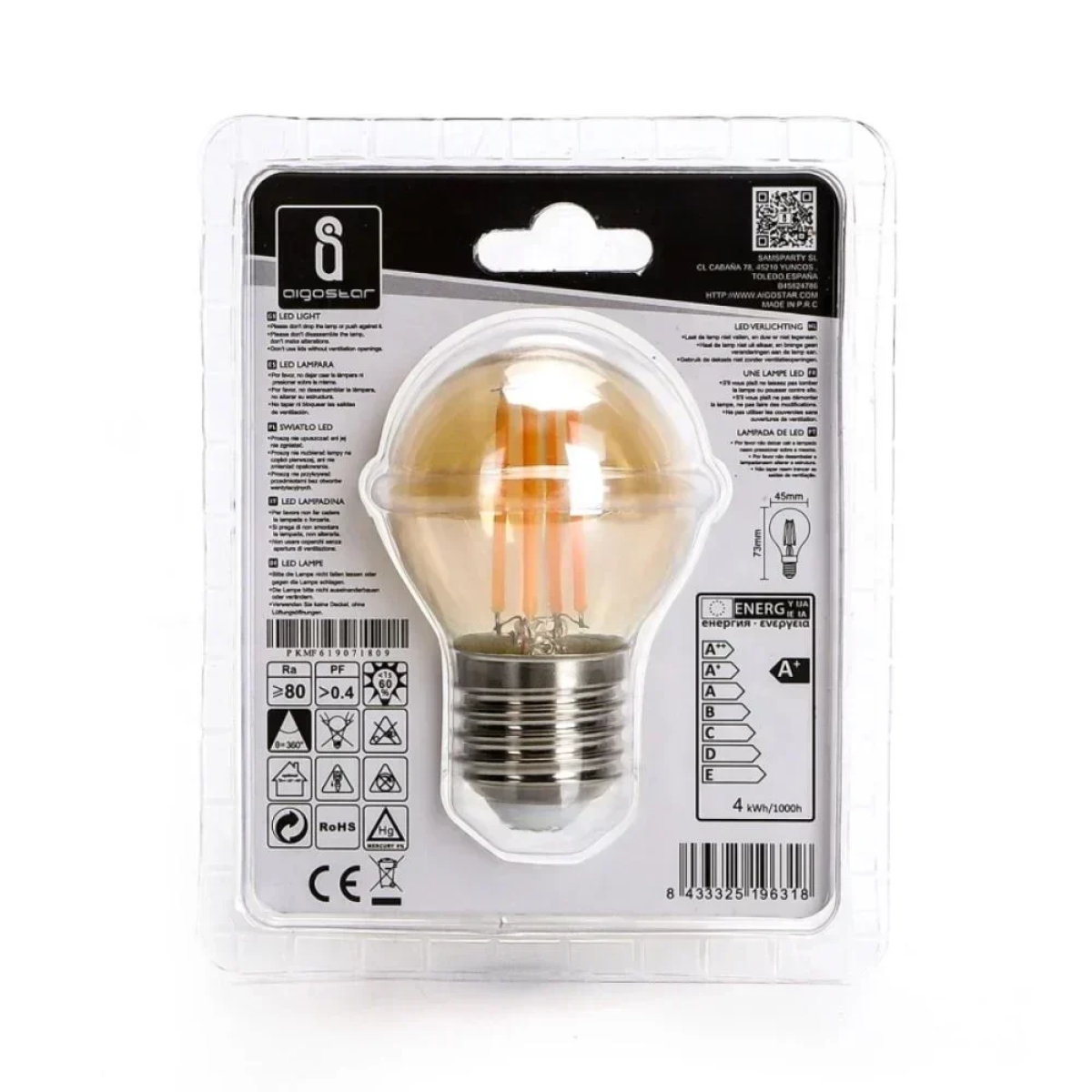 LED Λάμπα G45 E27 4W 2200K Aigostar